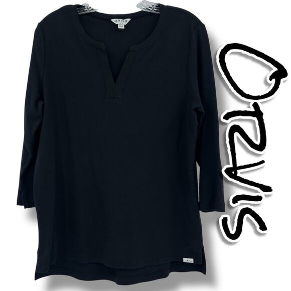 Orvis Tops - Orvis Pima Cotton Long Sleeve Shirt Black Notch Collar Womens Size Small
